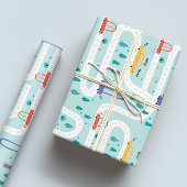 Schattigee Kleurrijke Kaart Verjaardagsjongen Inpakpapier Vel