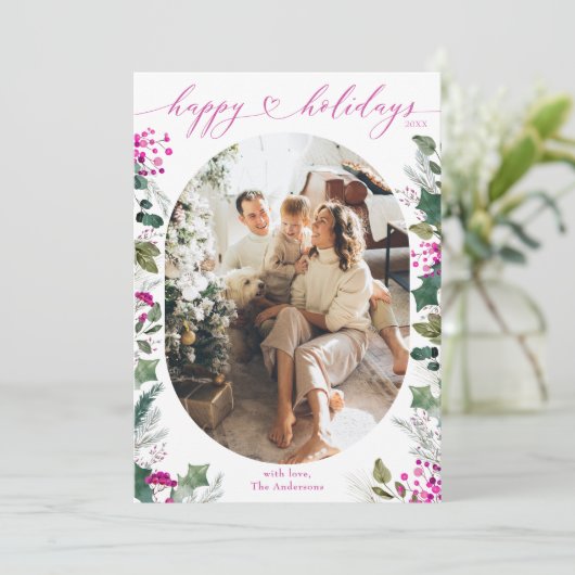 Schattigee Kleurrijke Kalligrafie Foto Vakantie Ka Feestdagenkaart (Staand voorkant)