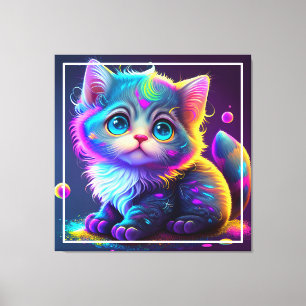 Schattigee Kleurrijke Kat Digitale Kunstwerk-79827 Canvas Afdruk