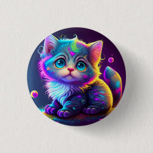 Schattigee Kleurrijke Kat Digitale Kunstwerk-79827 Ronde Button 3,2 Cm
