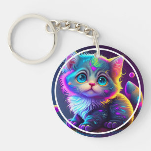 Schattigee Kleurrijke Kat Digitale Kunstwerk-79827 Sleutelhanger
