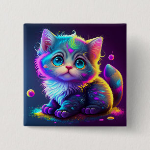 Schattigee Kleurrijke Kat Digitale Kunstwerk-79827 Vierkante Button 5,1 Cm