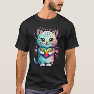 Schattigee kleurrijke kat knuffelen hart kunst Kat T-shirt