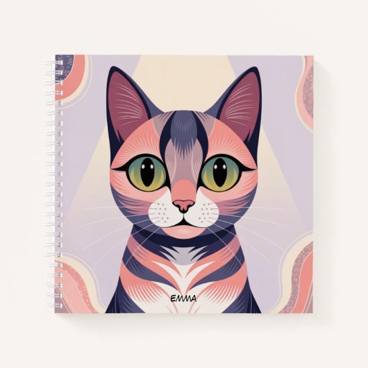 Schattigee Kleurrijke Kat, Leuk Chic, Custom Notitieboek (Voorkant)