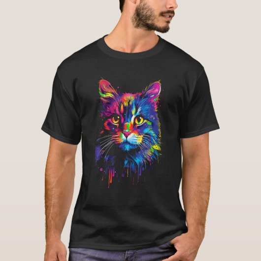 Schattigee Kleurrijke Kat voor Vrouwen Meisjes Man T-shirt (Voorkant)