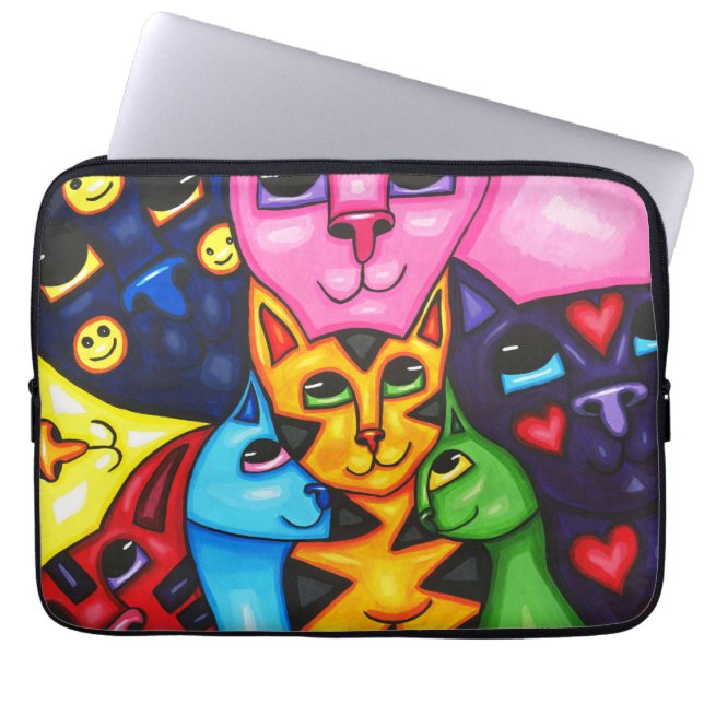 Schattigee Kleurrijke Katten grillige Kunst Origin Laptop Sleeve (Voorkant)