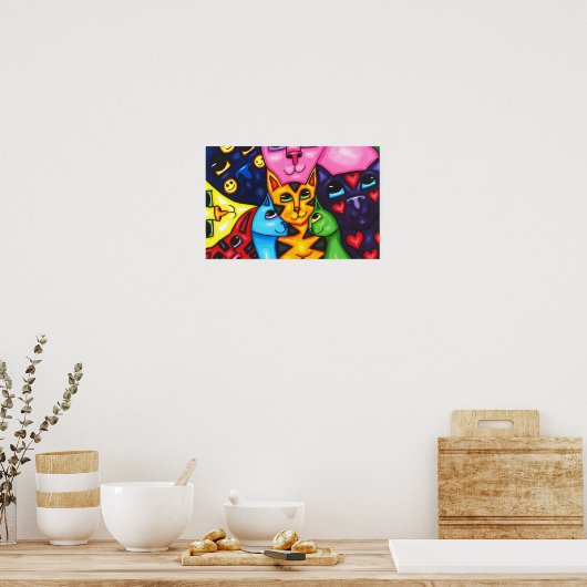 Schattigee Kleurrijke Katten grillige Kunst Origin Poster (Keuken)