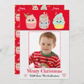 Schattigee Kleurrijke Kawaii Cupcakes Foto Kerst Feestdagenkaart (Voorkant / Achterkant)