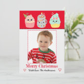 Schattigee Kleurrijke Kawaii Cupcakes Foto Kerst Feestdagenkaart (Staand voorkant)