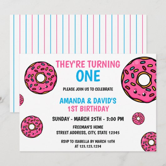 Schattigee Kleurrijke Kawaii Donut Twin Joint 1st  Kaart (Voorkant / Achterkant)