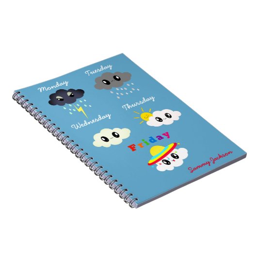 Schattigee Kleurrijke Kawaii Wolken Weekend TGIF v Notitieboek (Rechterzijde)