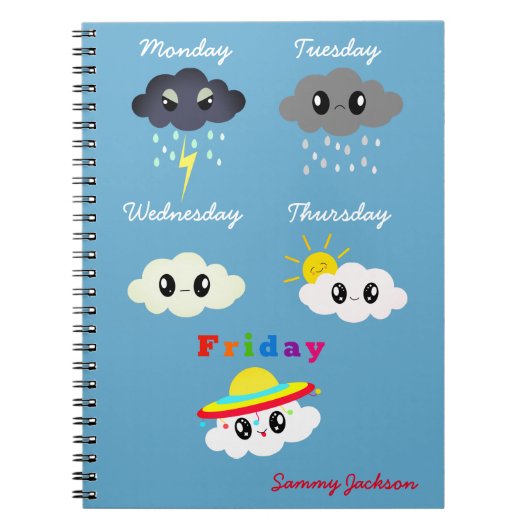 Schattigee Kleurrijke Kawaii Wolken Weekend TGIF v Notitieboek (Voorkant)