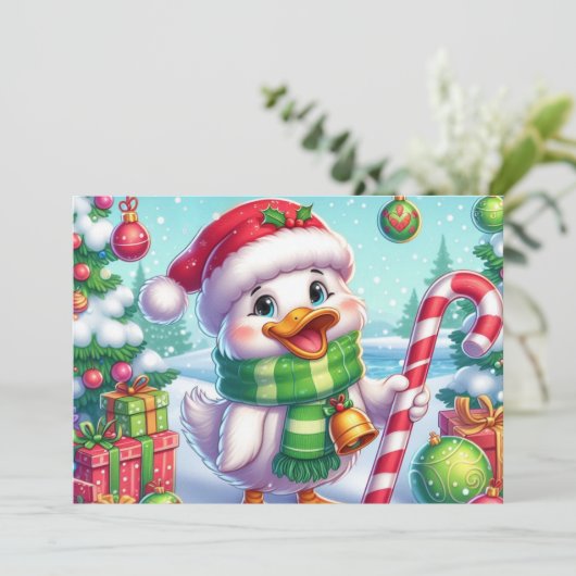 Schattigee Kleurrijke Kerst eend Feestdagenkaart (Staand voorkant)