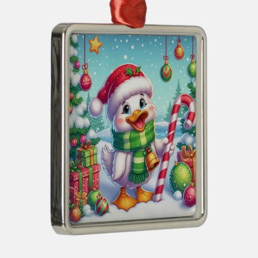 Schattigee Kleurrijke Kerst eend Metalen Ornament (Rechts)