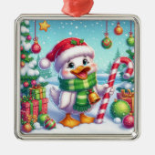 Schattigee Kleurrijke Kerst eend Metalen Ornament (Voorkant)