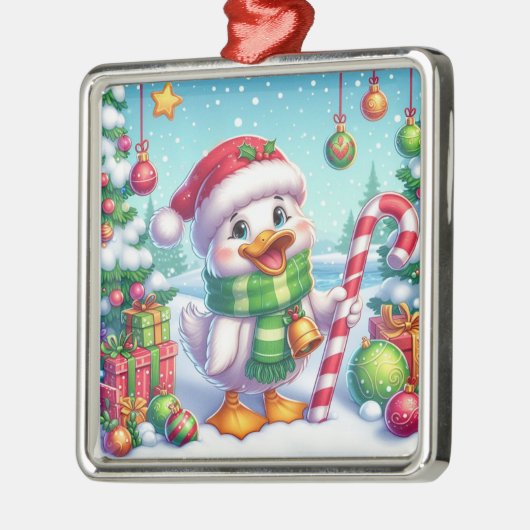 Schattigee Kleurrijke Kerst eend Metalen Ornament (Links)