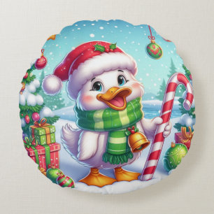 Schattigee Kleurrijke Kerst eend Rond Kussen