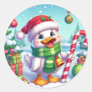 Schattigee Kleurrijke Kerst eend Ronde Sticker