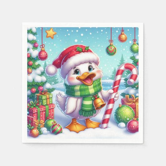 Schattigee Kleurrijke Kerst eend Servet (Voorkant)