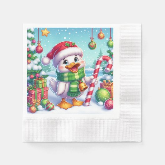 Schattigee Kleurrijke Kerst eend Servet (Voorkant)