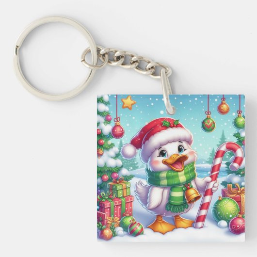 Schattigee Kleurrijke Kerst eend Sleutelhanger (voorkant)