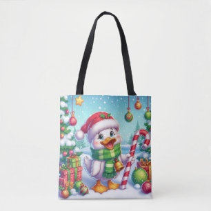Schattigee Kleurrijke Kerst eend Tote Bag