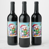 Schattigee Kleurrijke Kerst eend Wijn Etiket (Flessen)