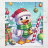 Schattigee Kleurrijke Kerst eend Wijn Etiket (Enkel label)