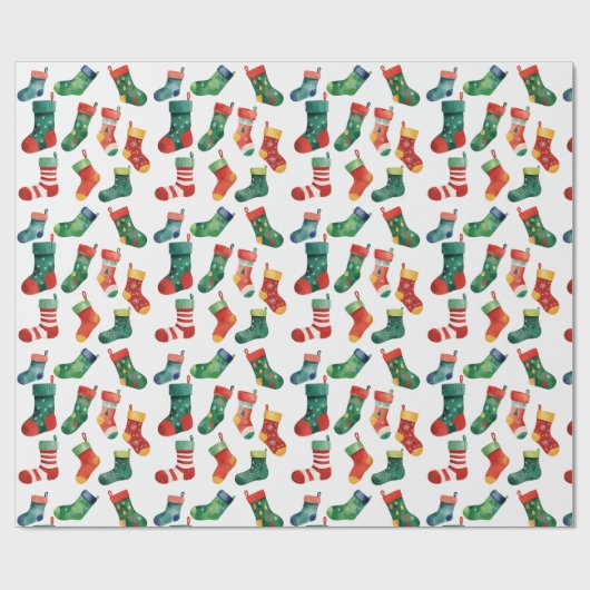 Schattigee Kleurrijke Kerst Sokken Kousen Waterver Cadeaupapier (Vlak)