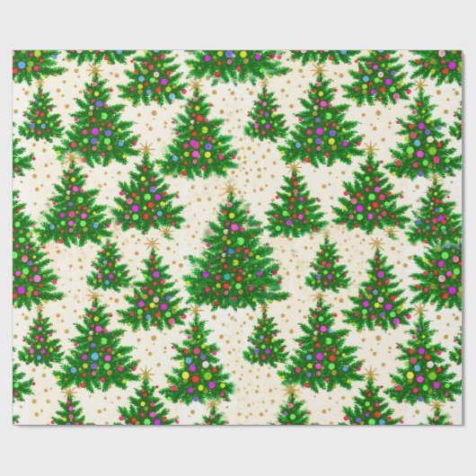 Schattigee kleurrijke kerstbomen beige cadeaupapier (Vlak)
