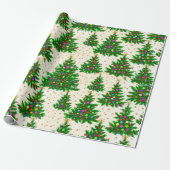 Schattigee kleurrijke kerstbomen beige cadeaupapier (Uitgerold)