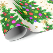 Schattigee kleurrijke kerstbomen beige cadeaupapier (Rol Hoek)