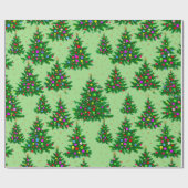 Schattigee kleurrijke kerstbomen groen cadeaupapier (Vlak)
