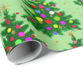 Schattigee kleurrijke kerstbomen groen cadeaupapier (Rol Hoek)