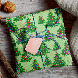 Schattigee kleurrijke kerstbomen groen cadeaupapier