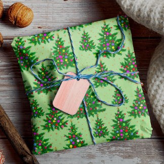 Schattigee kleurrijke kerstbomen groen cadeaupapier