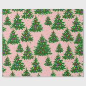 Schattigee kleurrijke kerstbomen roos roze cadeaupapier (Vlak)