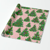 Schattigee kleurrijke kerstbomen roos roze cadeaupapier (Uitgerold)