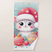 Schattigee, kleurrijke kerstkat badhanddoek (Badhanddoek)