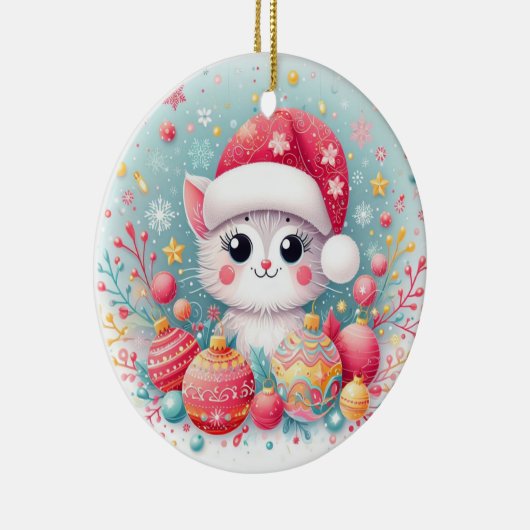 Schattigee, kleurrijke kerstkat keramisch ornament (Rechts)