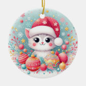 Schattigee, kleurrijke kerstkat keramisch ornament (Voorkant)