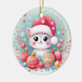 Schattigee, kleurrijke kerstkat keramisch ornament (Links)