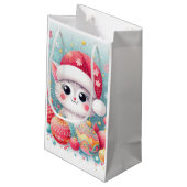 Schattigee, kleurrijke kerstkat klein cadeauzakje (Achterkant Gekanteld)