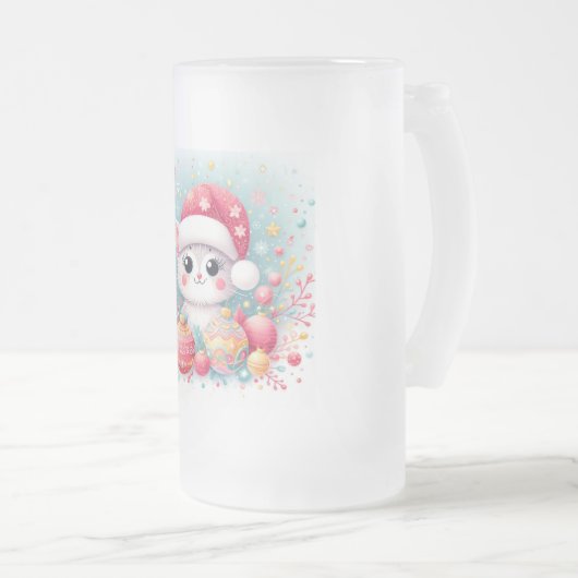 Schattigee, kleurrijke kerstkat matglas bierpul (Voorkant rechts)