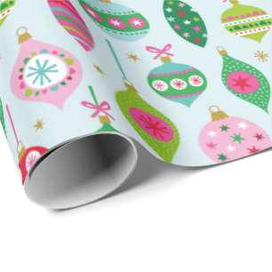 Schattigee Kleurrijke Kerstmisdoppen op lichtblauw Cadeaupapier