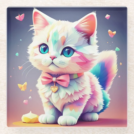 Schattigee Kleurrijke Kitten-84301 Glazen Onderzetter (Voorkant)