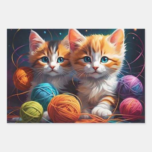 Schattigee Kleurrijke Kittens Inpakpapier Vel (Voorkant 3)