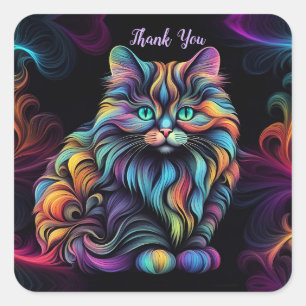 Schattigee Kleurrijke Kitty Cat Art Dank u Vierkante Sticker