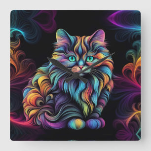 Schattigee Kleurrijke Kitty Cat Art Vierkante Klok