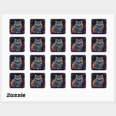 Schattigee Kleurrijke Kitty Cat Art Vierkante Sticker (Vel)